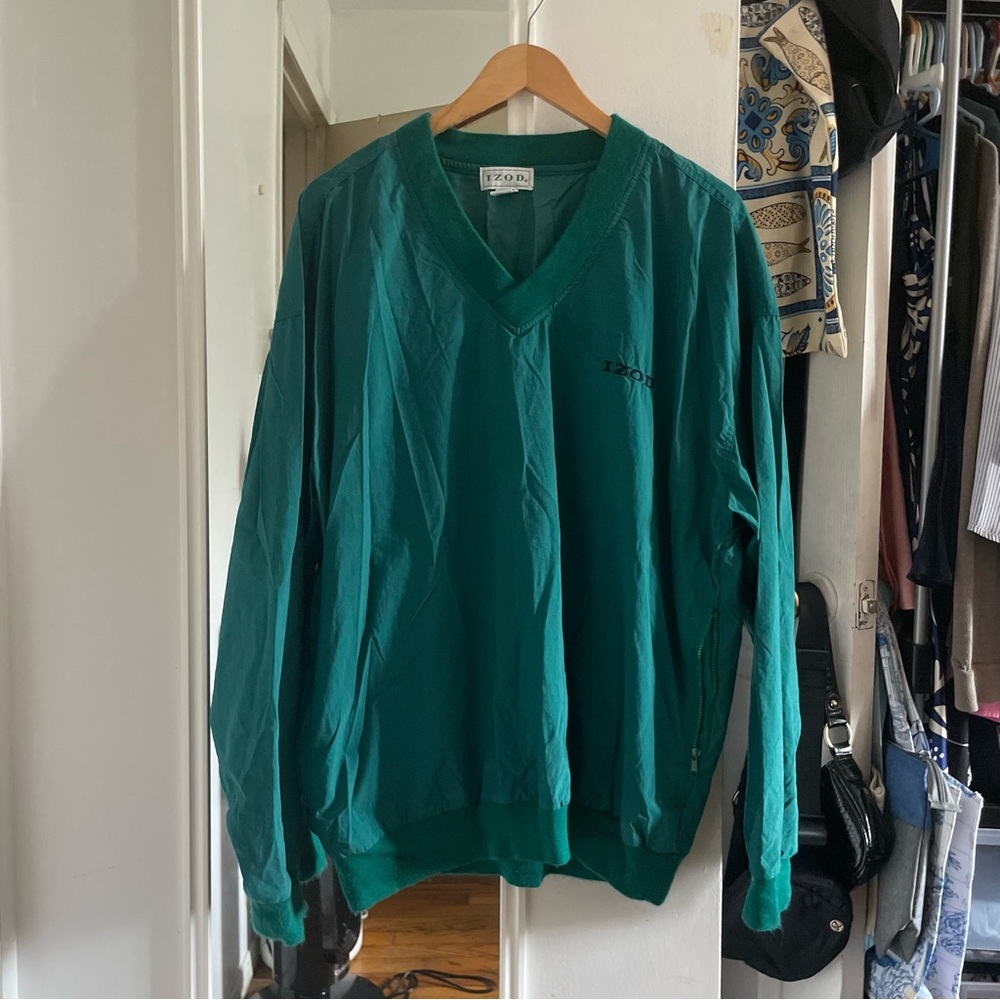IZOD Vintage Green Windbreaker Pullover Sweater
